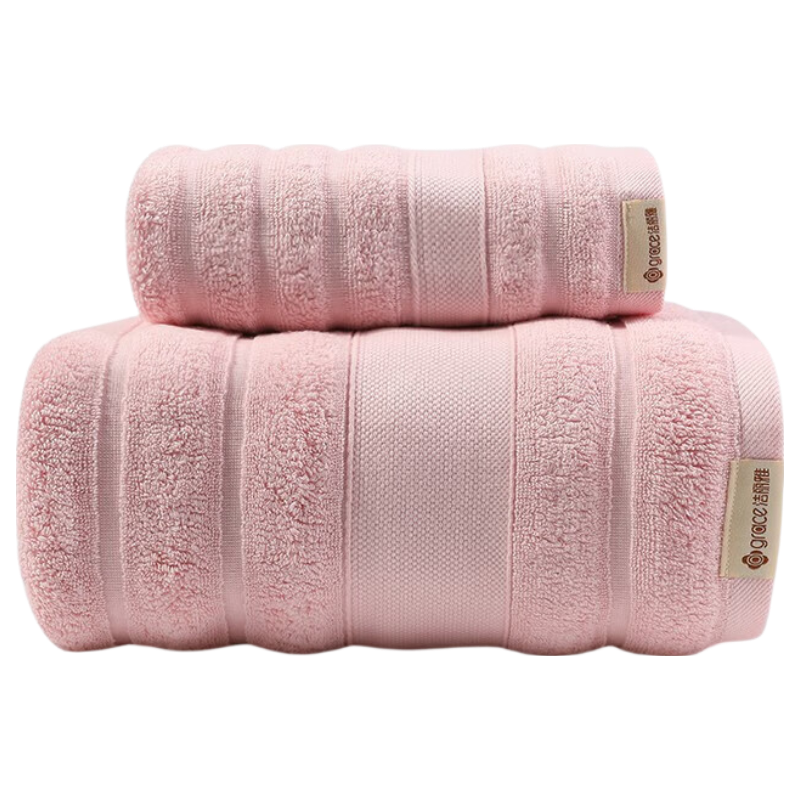 Grace Pure Cotton Towel And Bath Towel Set, Class A Long-Staple Cotton, Soft And Absorbent Face Towel And Bath Towel, Quick-Drying Large Face Towel, Pink