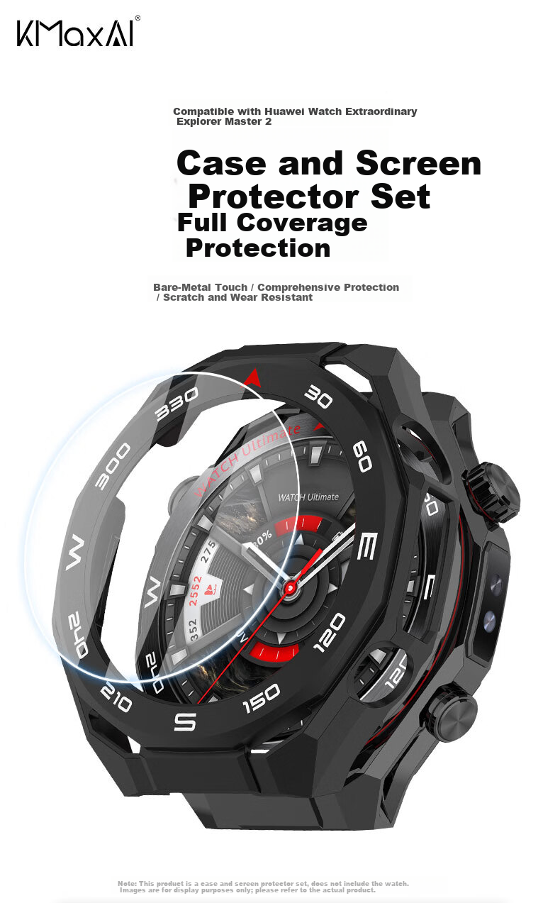 KMaxAI Huawei Watch Ultimate 2 Protective Case and Screen Protector Set Hard Shell Case with Tempered Glass Screen Protector Sky Black 1