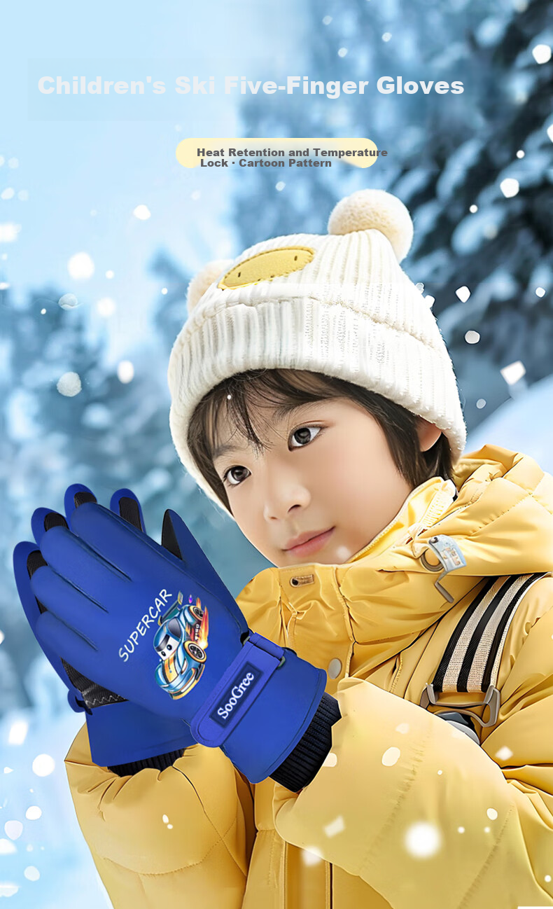 SooGree Kids Ski Gloves Fingered Winter Snowproof Waterproof Warm Cartoon Outdoor Touchscreen Gloves 5