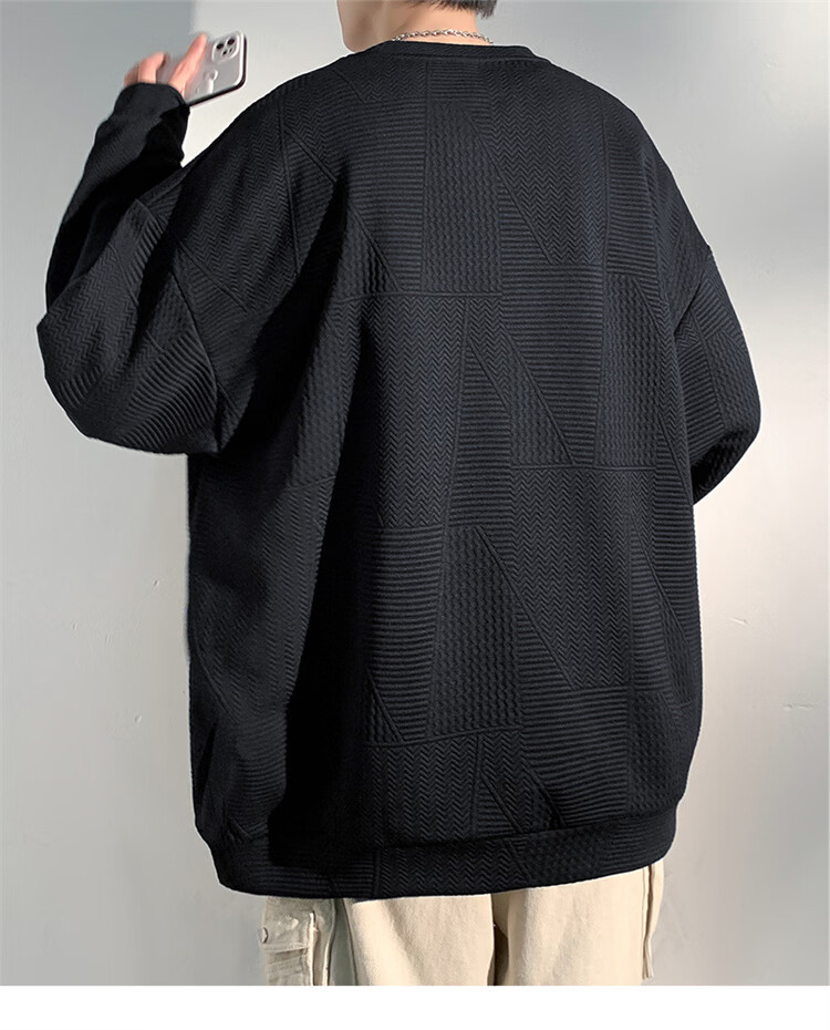 MARK FAIRWHALE Men's Sweatshirt Spring and Autumn Trendy Brand Crewneck Jacket Plus Size Loose Fit Black XL 7