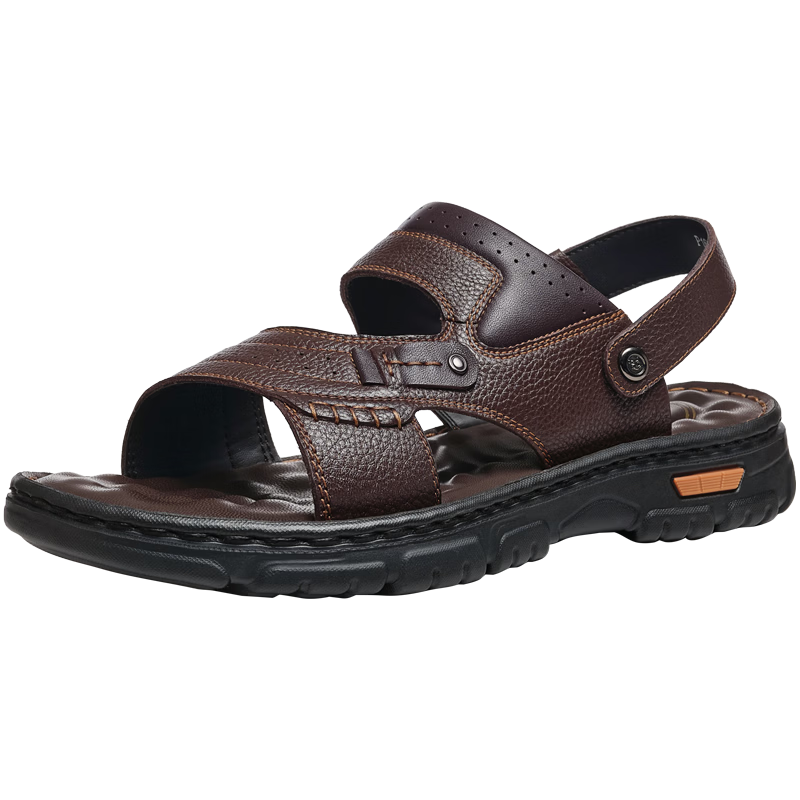Camel Brand Men's Leather Sandals Slippers Beach Shoes Dad Shoes P16M211004 Brown Size 40 Father's Day Gift