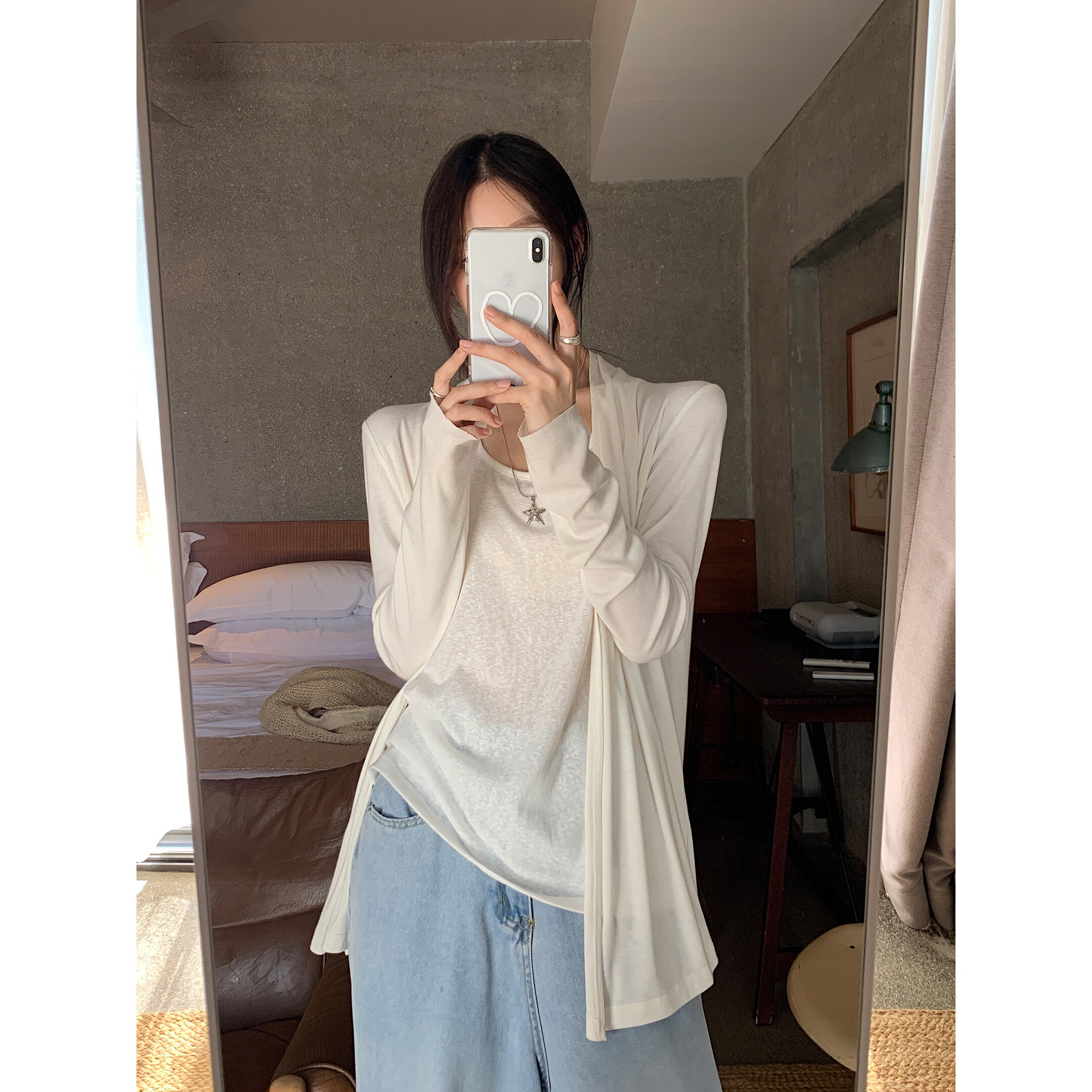 ICH MODE "Lazy Mode" Vest Set Summer Physical Sun Protection Long Sleeve T-Shirt Thin Jacket Air Conditioning Shirt White L
