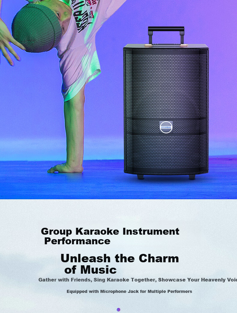 HYUNDAI 12-inch High-Power Square Dance Speaker Portable Trolley Outdoor Bluetooth Stage Speaker with Microphone for Karaoke Performance and Hosting 4