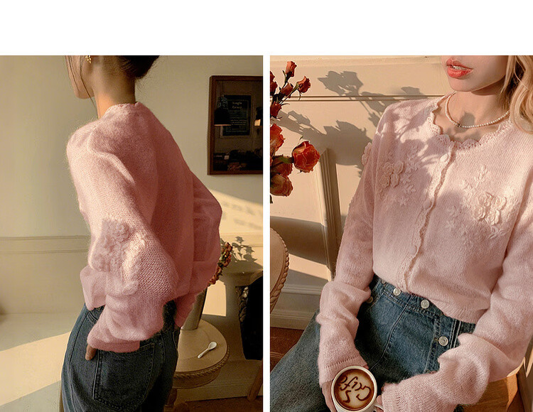 MT [Qiju Yunxu] Spring Gentle Style 3D Crochet Cardigan with Decorative Edging Soft Knit Women's Top 17