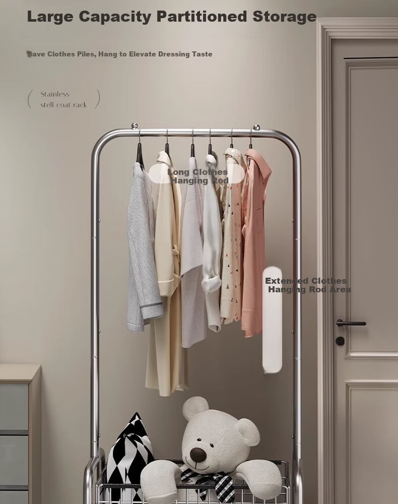 Chibilun Bedroom Floor Coat Rack Home Metal Clothes Hanger Stand Wardrobe Room Storage Overnight Clothes Rack 4