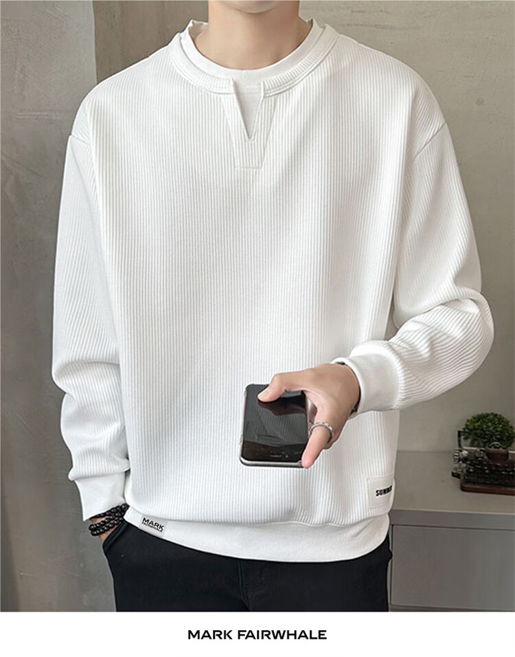 MARK FAIRWHALE Men's Sweatshirt Spring and Autumn Trendy Casual Two-in-One Long Sleeve T-Shirt Jacket Apricot M 10