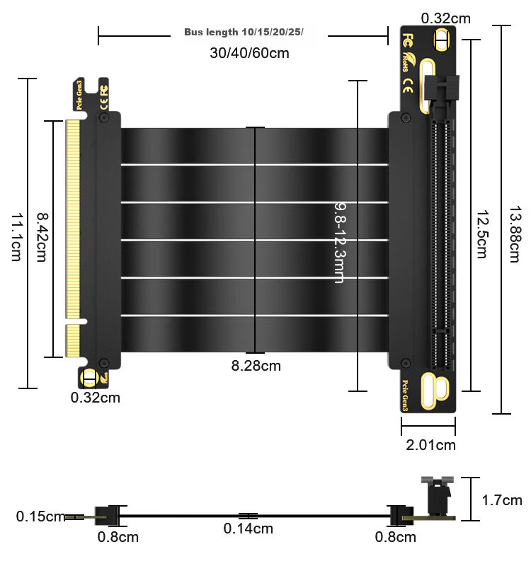 KELEPU PCIe 3.0 X16 90-Degree 10CM Black Graphics Card Extension Cable Server-Grade Full-Speed Signal with EMI Shielding 6