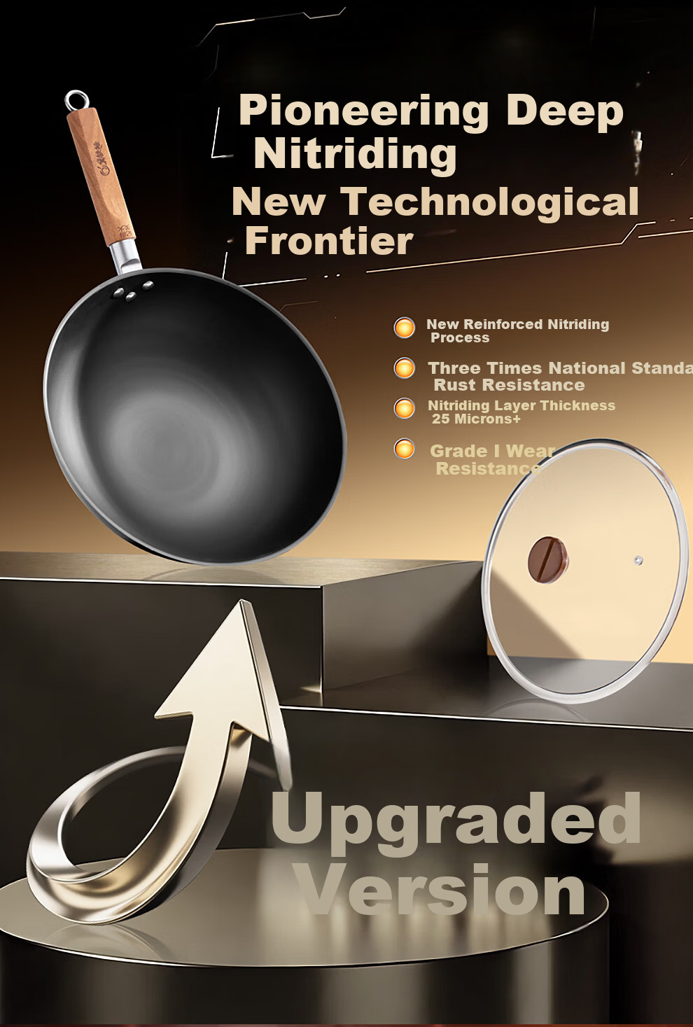 Ji Iron Hammer Cast Iron Wok Non-Stick Round Bottom 34cm Rust-Resistant Open Flame Cooking Pan 7