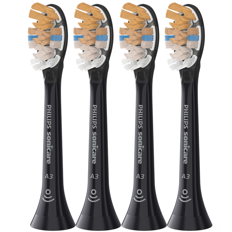 PHILIPS Electric Toothbrush Heads Official Original European Import Compatible with Diamond AI Series Handle Cleaning Gum Care Whitening Premium 3-in-1 Brush Heads 4-Pack HX9094/86 Black