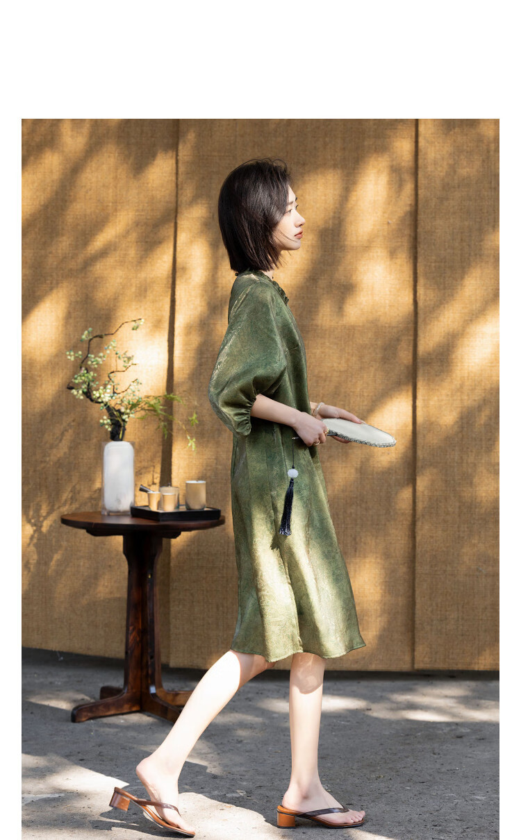Demana "Smoke Envelops Cold Water" Spring National Style New Chinese Silk Jacquard Slim Fit Short Sleeve Dress for Women High-End Feel 5