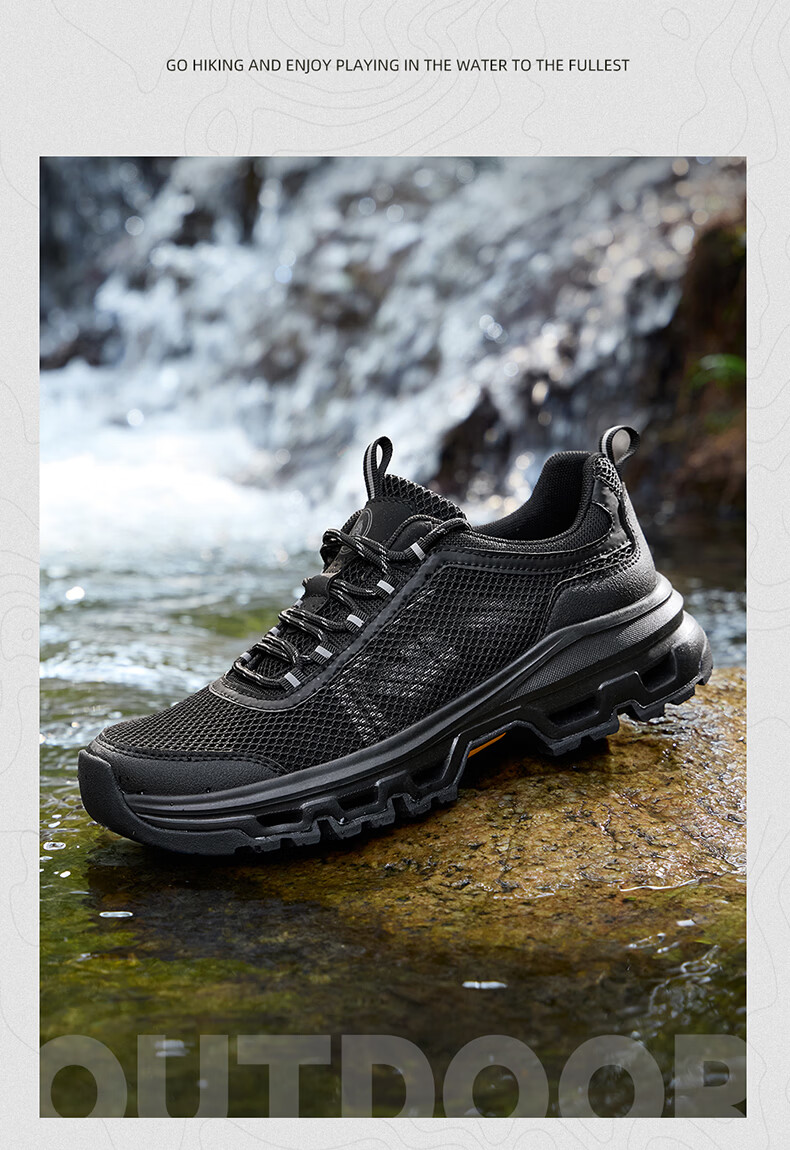 Camel Outdoor Mesh Breathable Men's Shoes Thick Sole Hiking Shoes Casual Walking Shoes P16M342018 Night Black Size 38 11
