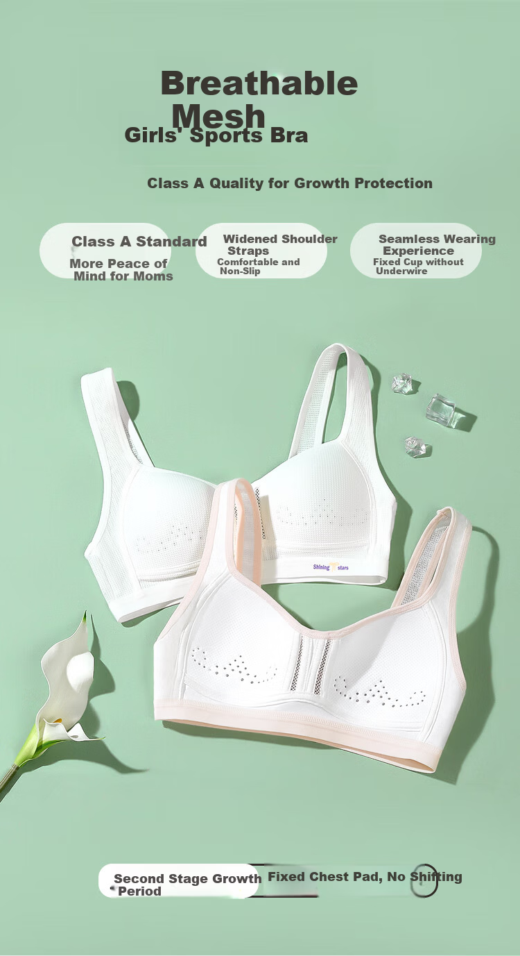 Hodohome Girls' Underwear Development Stage 2 Class A Mesh Breathable Student Wireless Bra 2 Pieces 038 2A80 1
