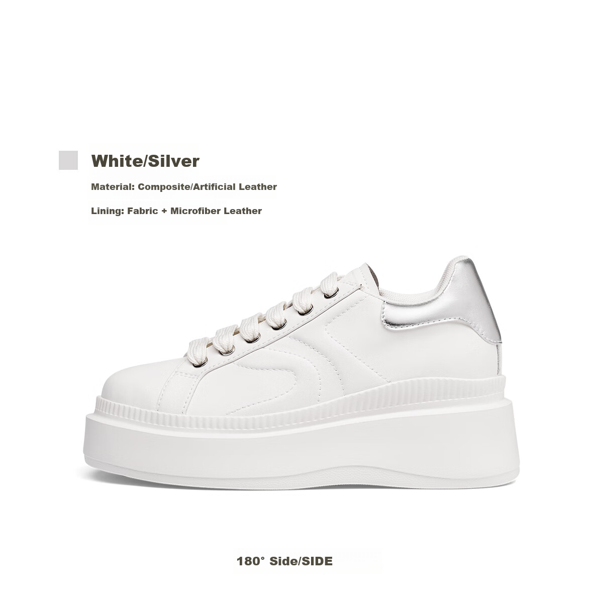 KISS CAT 8CM Height Increasing Long Leg Shoes Biscuit Casual Thick Sole White Sneakers Silver Size 36 17