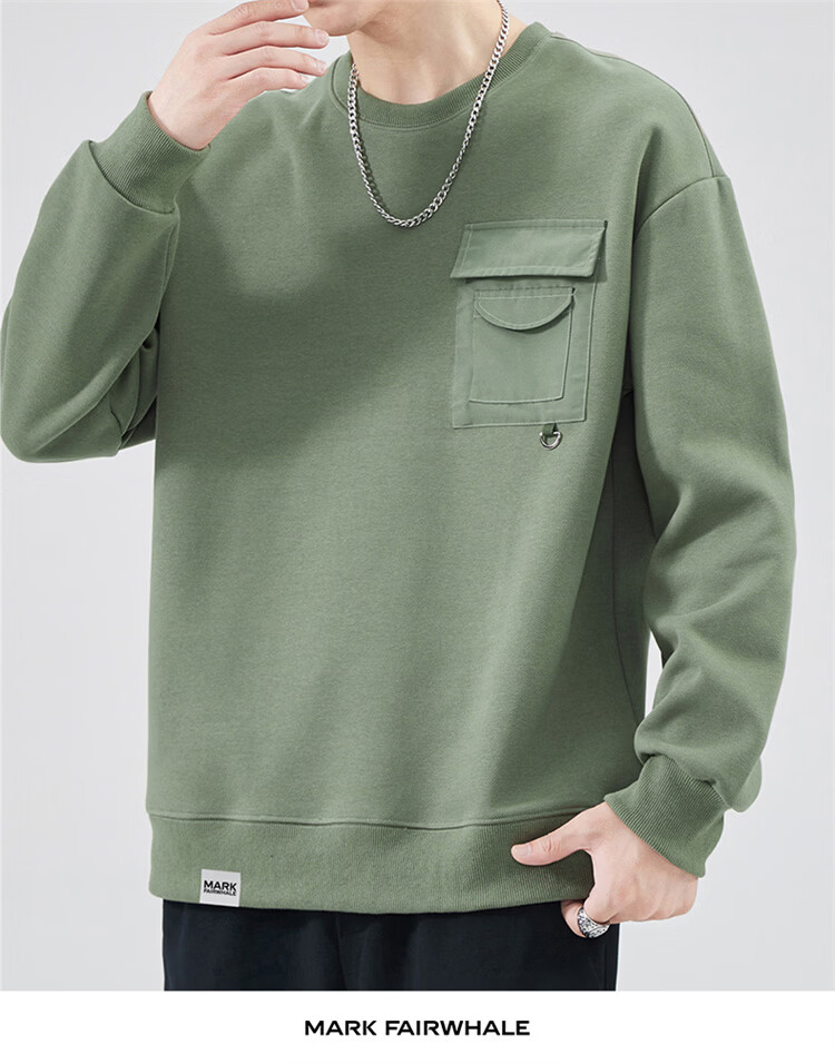 MARK FAIRWHALE Men's Sweatshirt Spring Autumn American Style Casual Long Sleeve T-Shirt Black L 10
