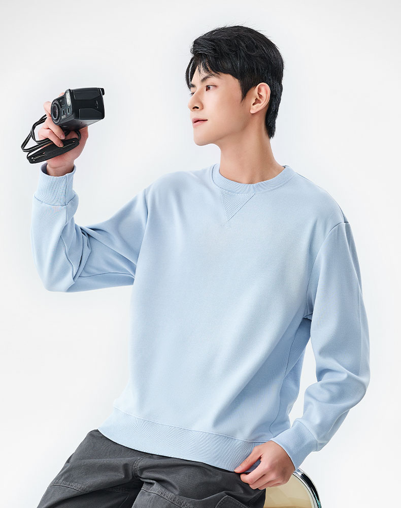 Baleno Men's Triangle Neck Sweatshirt Autumn Heavyweight Base Shirt Casual Versatile Crew Neck Simple Trendy Jacket 15