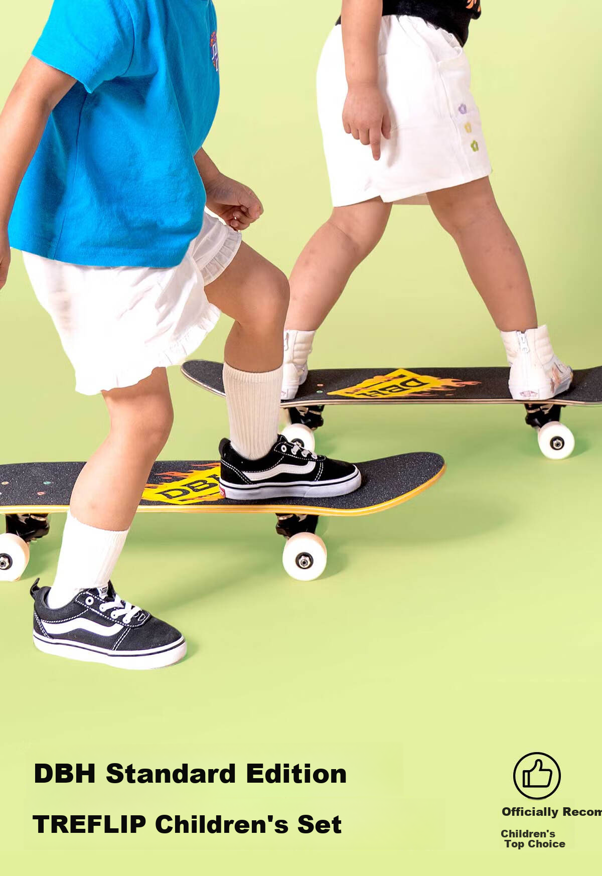 DBH Kids Skateboard Professional Board 6-12 Years Old Beginners Unisex Double Kick Four Wheels 7.5 All-Purpose Wheel Set Apple Meow 5