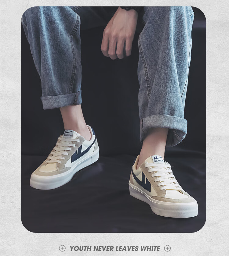 Warrior Men's Canvas Low-Top Sneakers Thick Sole Height Increasing Casual Sports Shoes 872 Beige Gray Dark Blue Size 43 4