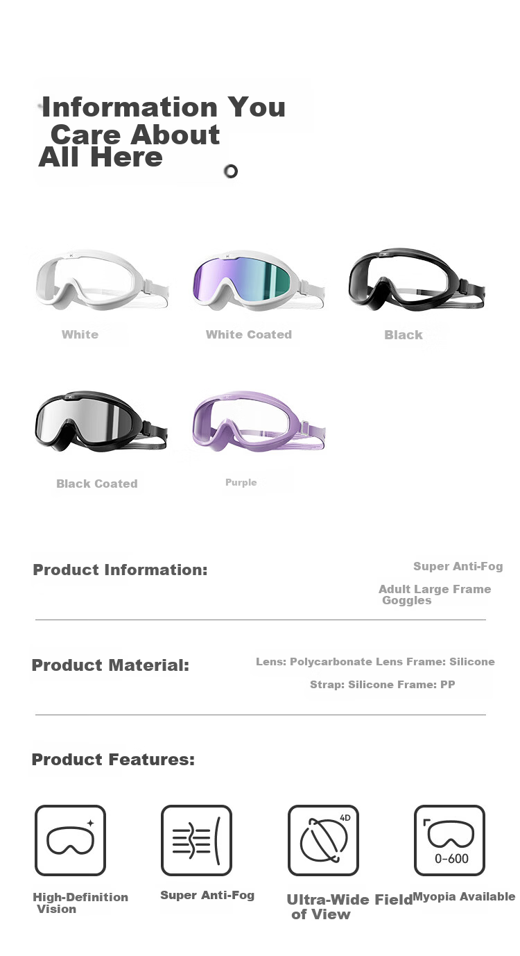 Keep Large Frame Waterproof Anti-Fog Swimming Goggles Unisex Comfortable Adult 473 Moonlight White 15