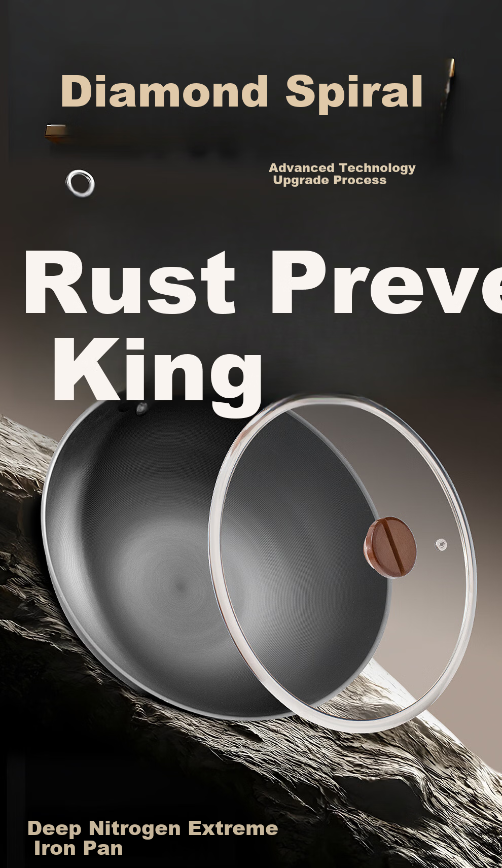 Ji Iron Hammer Cast Iron Wok Non-Stick Round Bottom 34cm Rust-Resistant Open Flame Cooking Pan 1