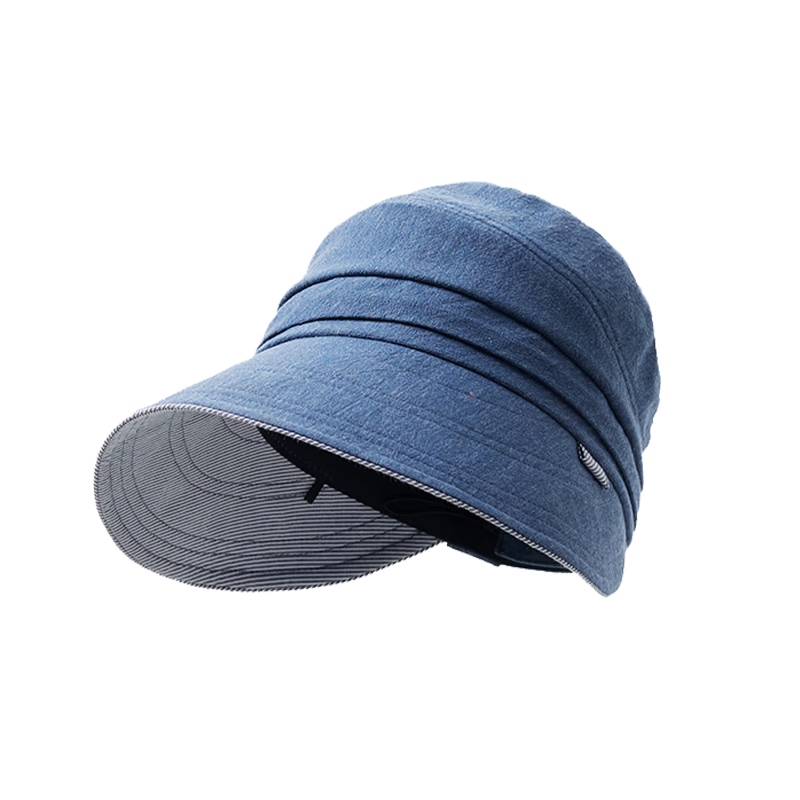 Lagur "Simple Japanese Style" Large Brim Cotton Bucket Hat with Ponytail Hole Sun Protection Foldable Sky Blue