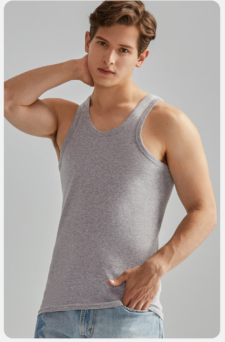 Yiershuang Vest [100% Cotton] Men's High Elasticity Summer Thin Sleeveless Casual Sports Sweat-Absorbing Breathable Base Shirt 4
