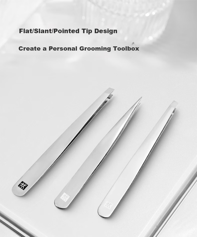 ZWILLING Flat Tip Eyebrow Tweezers Stainless Steel Anti-Slip Eyebrow Grooming Tool Beard Hair Removal Beauty Tool Germany 7