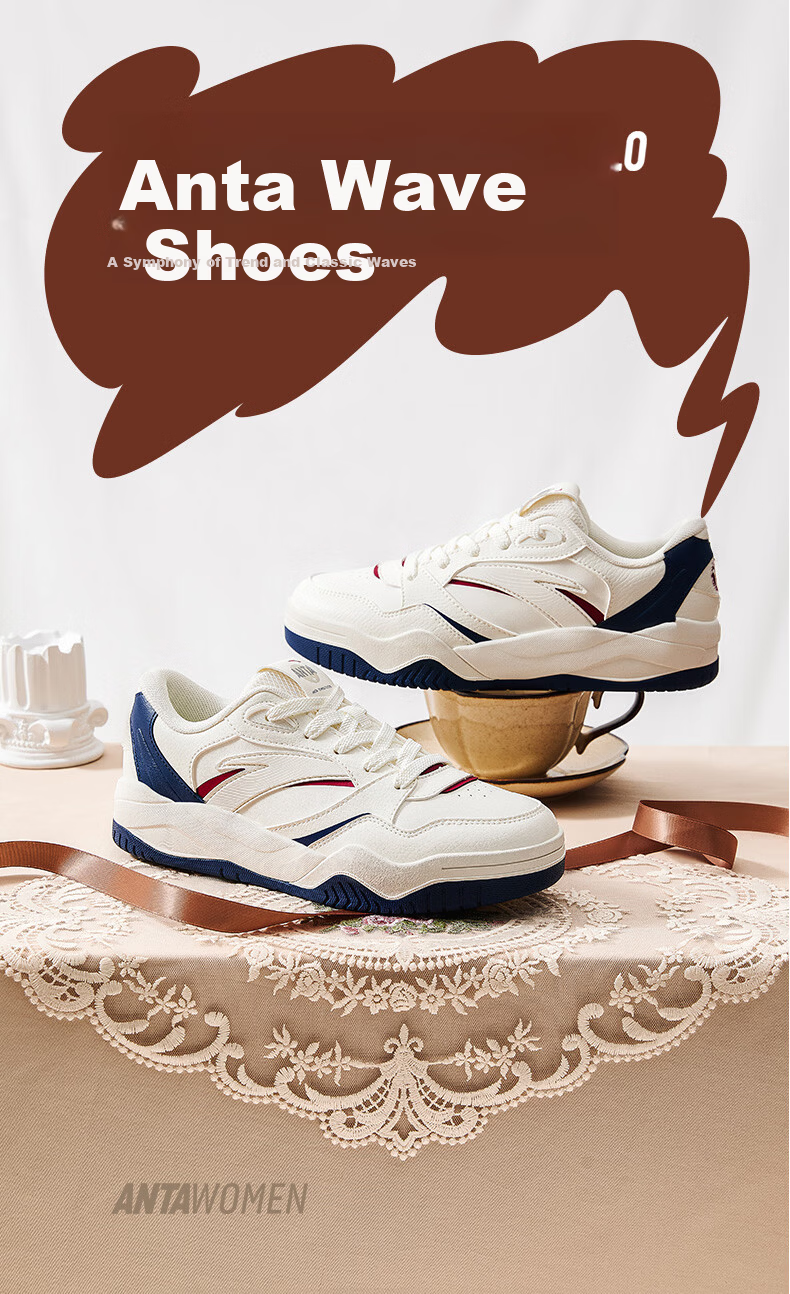 Anta Wave Shoes 4 | Retro Colorblock Fashion Sneakers for Women Winter Leather Warm Height-Increasing White Casual Sports Shoes 1