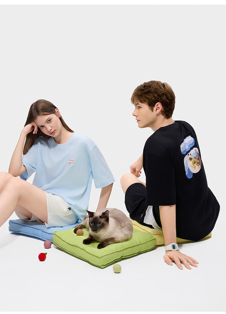 FILA FUSION Trendy Couple's Knitted Short Sleeve Shirt 2026 Summer Loose Fit Cool Cotton T-Shirt 47