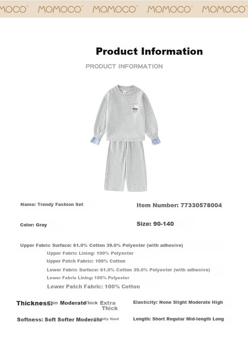Mamimaka Kids Autumn Outfit Boys Sweatshirt Set Fake Two-Piece Light Gray Size 120 5