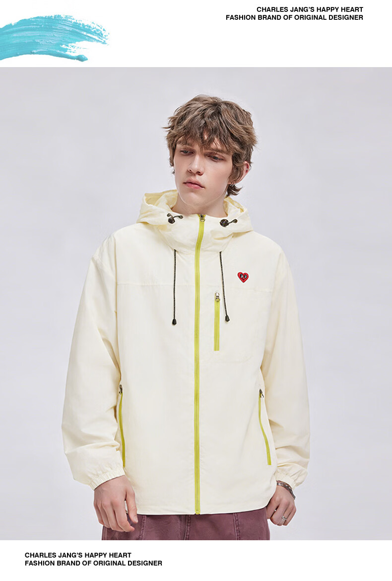 Charles Heart Summer Ice Feeling Sunscreen Jacket Unisex Lightweight Breathable UV Protection Couple Sun Protection Clothing Ivory White L 4