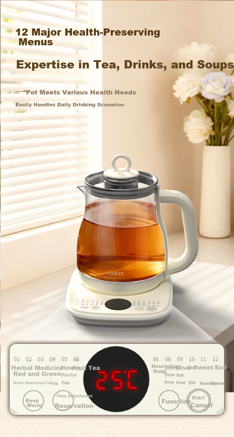 TONZE 1.5L Automatic Health Pot Electric Kettle with 24H Reservation, 12H Intelligent Temperature Control, Memory Handle, Flower Tea Kettle 15YS02 4