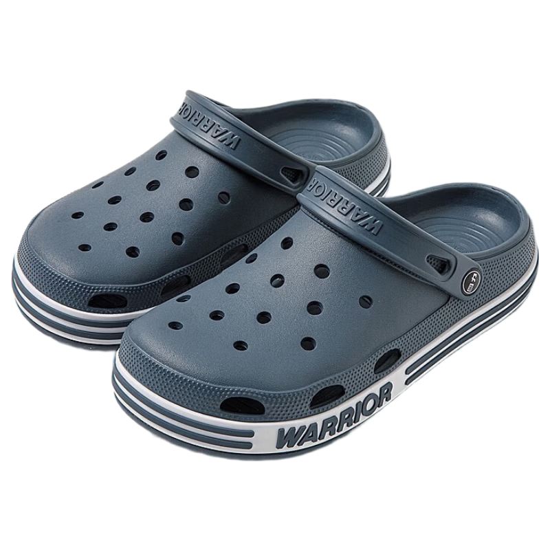 Warrior Men's Summer Ventilated Slip-On Shoes Non-Slip EVA Soft Sole Dual-Purpose Home and Beach Sandals Blue Gray Size 41
