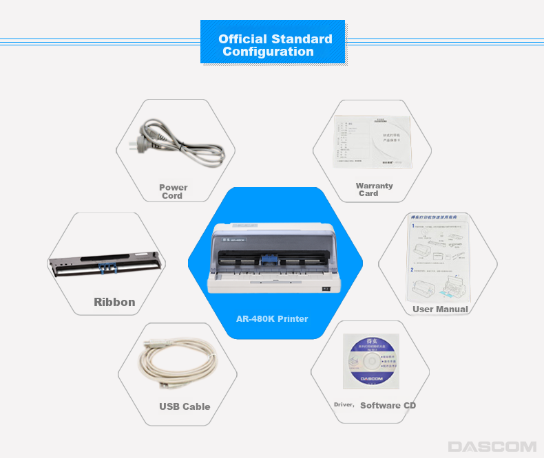 Dascom AR-460F 82-Column Dot Matrix Printer Front and Rear Paper Feed Continuous Printing 1+3 Part Chain Paper Flat Push Receipt Printer 12
