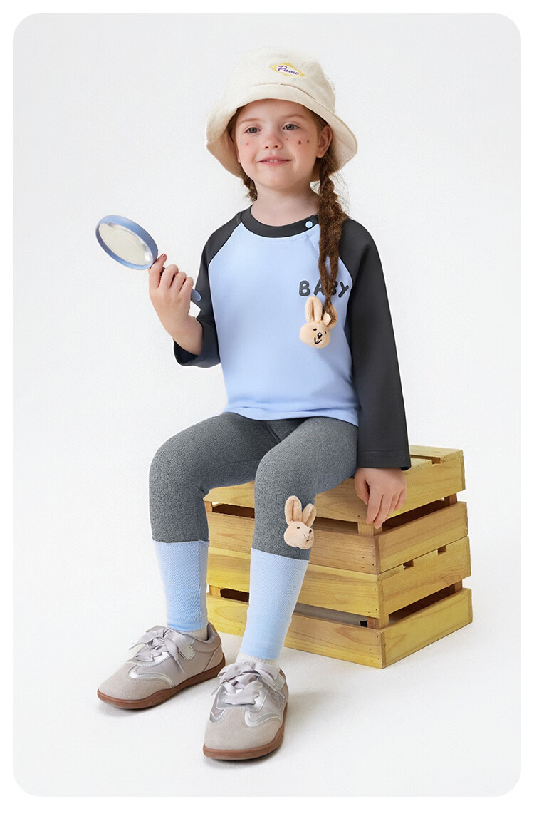 MQDMINI Girls' Outfit Set, 5A Antibacterial Children's T-Shirt And Leggings Two-Piece Set, Baby Clothes, Baobei Rabbit 14