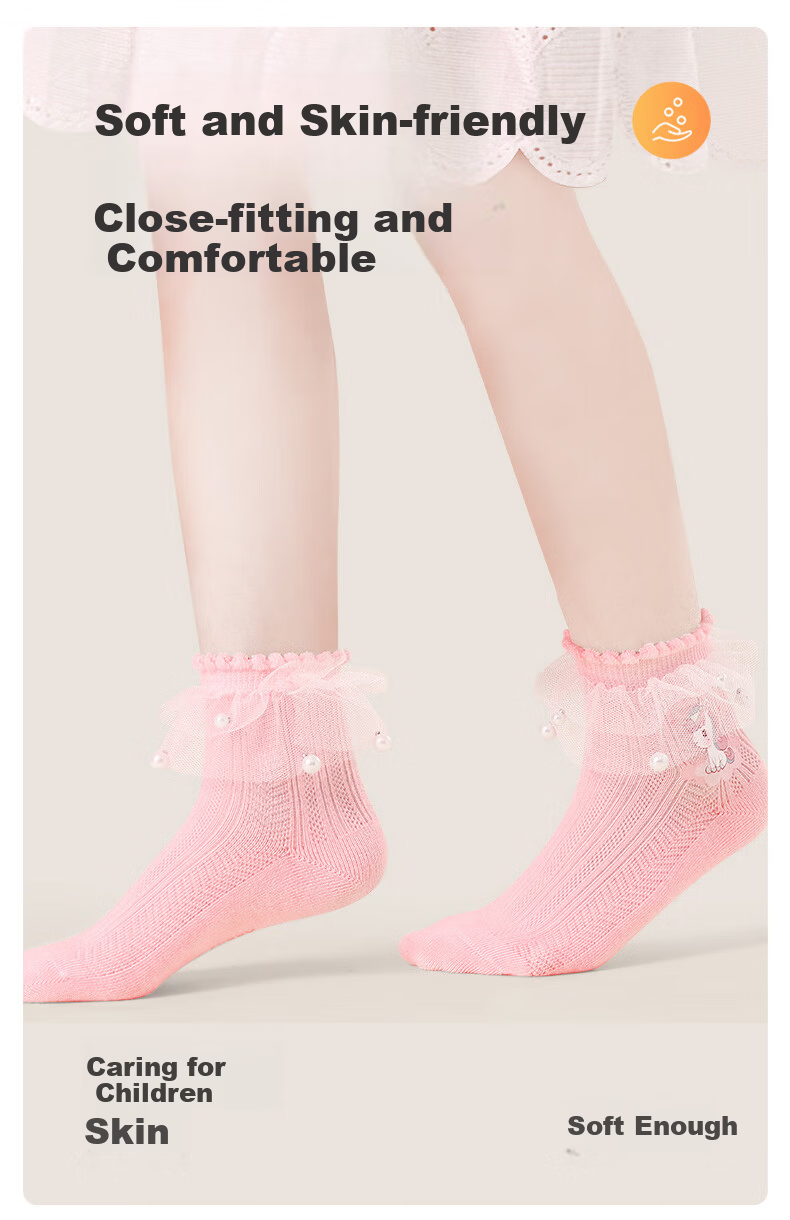 Barbie Children's Socks Girls Spring and Autumn Thin Cotton Socks Summer Lace Princess Mesh Breathable Short Socks Baby Girl Kids Socks 2