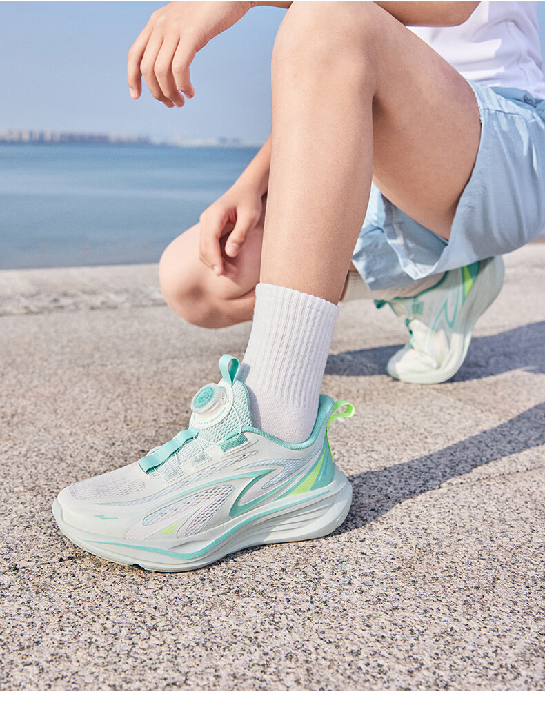 ERKE Kids Breathable Sports Shoes Boys and Girls Children's Cushioning Durable Running Shoes Microcrystalline White/Snow Cream/Aqua Green Size 36 32
