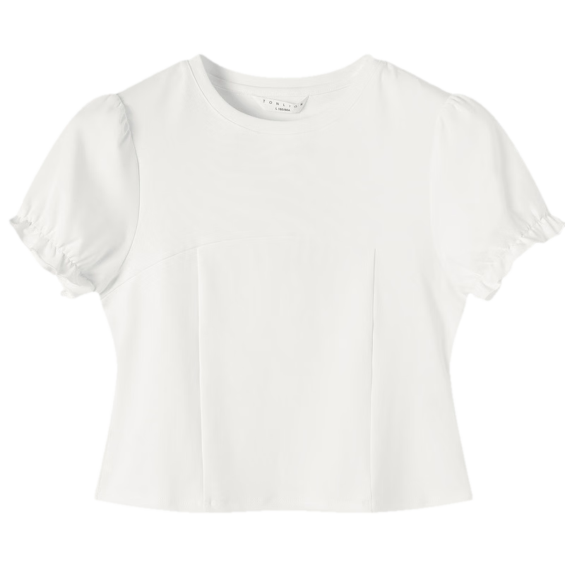 TonLion 2026 Summer Women's Puff Sleeve Short Sleeve T-Shirt with Cooling Effect, Versatile Lace Trim Tee