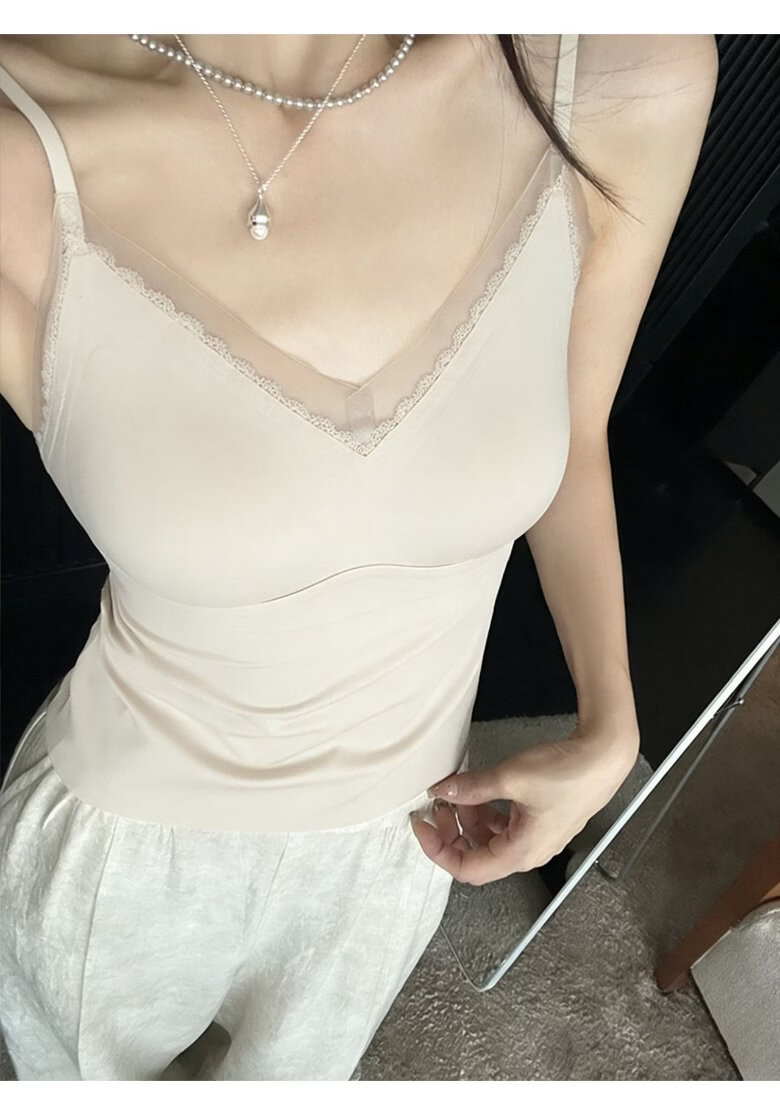 Modal Lace V-Neck Camisole for Women with Ice Silk, Seamless, Padded, Summer Slimming Fashion, Side Breast Coverage, Base Layer Top 11