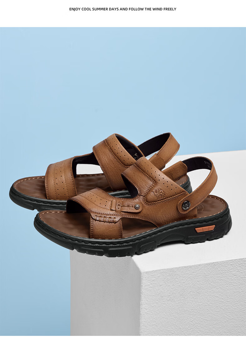 CAMEL Two-Way Breathable Cowhide Leather Dad Casual Business Sandals for Men, Outdoor Wear, G16M211022, Black, Size 39 6