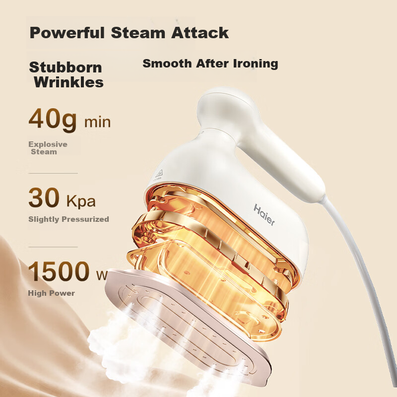 Haier New Sugar Cube Series Large Panel Handheld Garment Steamer 40g/min Upgraded High-Pressure Steam 120ml Visible Water Tank Foldable HY-YM1502Pro