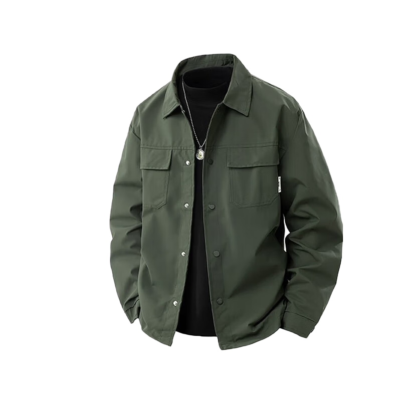 JEANSWEST OUTDOOR Men's Jacket, Spring And Autumn Versatile Loose-Fit Solid Color Lapel Coat, Outdoor Casual Outerwear, Black, Size M