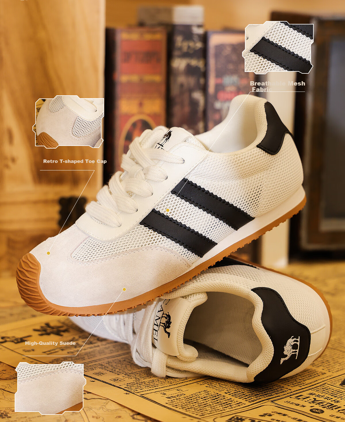 Camel Kids Retro Sports Shoes Vintage Trainer Four-Season Casual Running Shoes Breathable Mesh 10