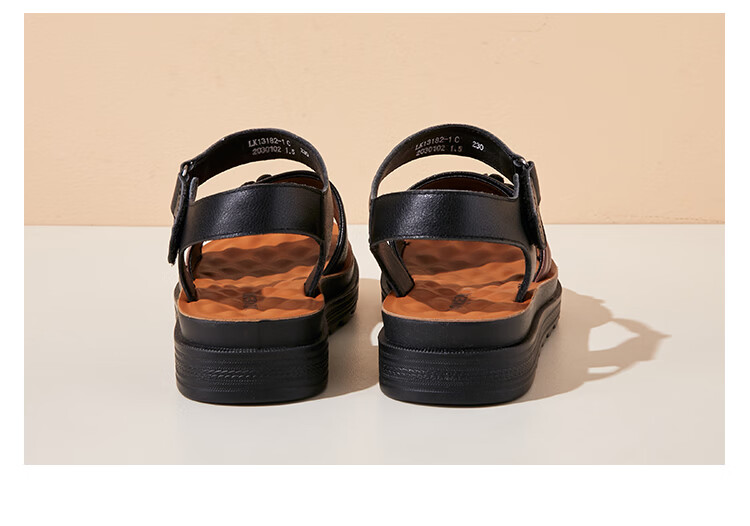 LAORENTOU Women's Genuine Leather Flat Sandals, Beach Non-Slip Soft Sole Middle-Aged and Elderly Sandals LK13182 - Black Size 35 15