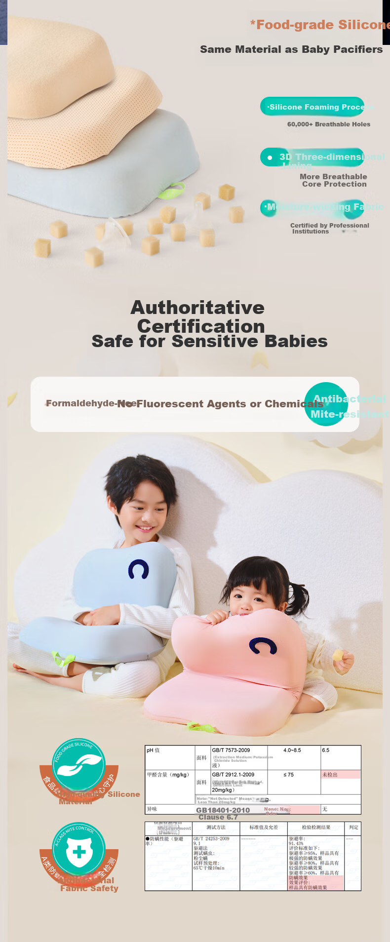 CORY Children's Pillow Baby Infant Student Washable Breathable Silicone Pillow 2.5CM - Blue (Ages 1-12) 3