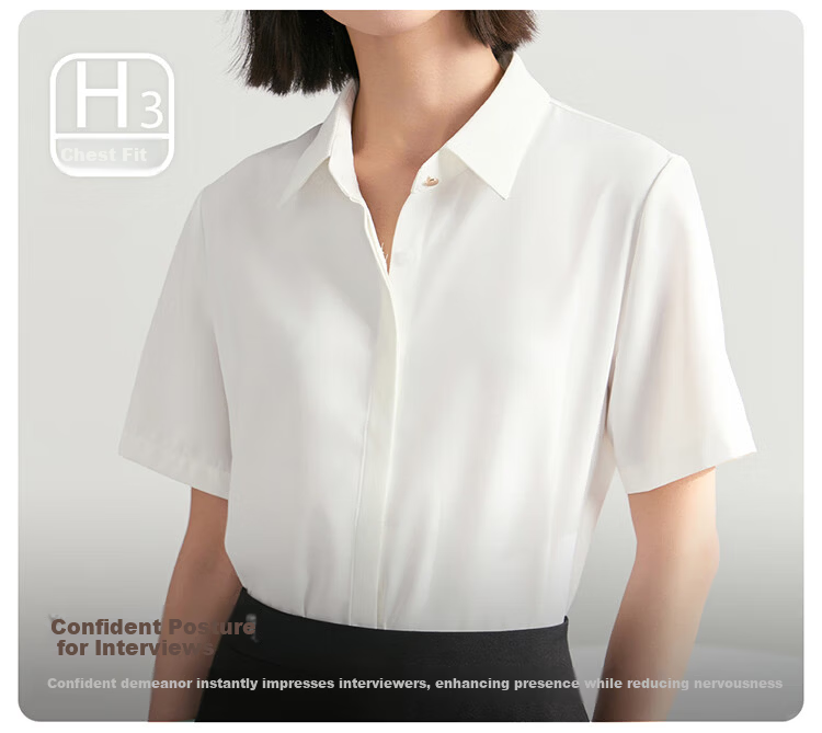 Bodexiaojie Blue Professional Short-Sleeve Blouse for Women, Summer Public Exam Interview Chiffon Top, Commuter Outfit Formal Shirt, Blue, XL 7