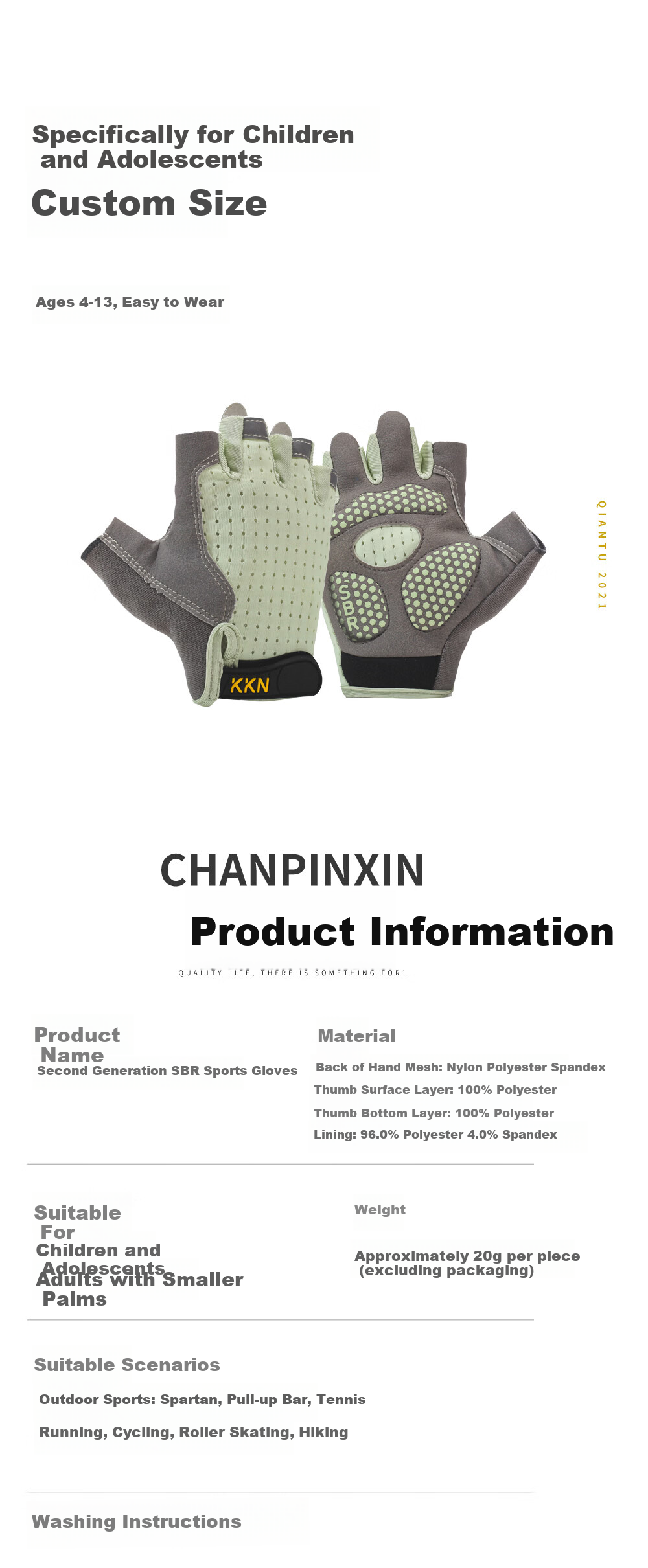 KKN Sports Gloves for Kids Elementary School Anti-Slip Wear-Resistant Rock Climbing Half-Finger Gloves Second Generation Light Pink Size M 8