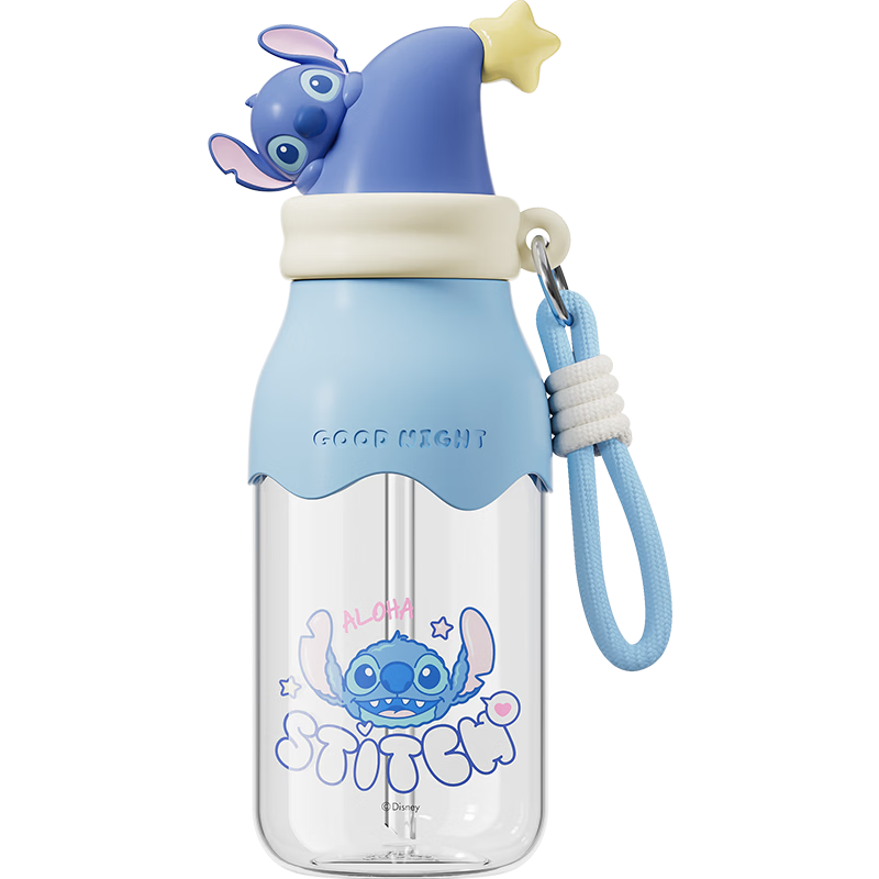 Disney Stitch Straw Cup Children's Water Bottle Summer Plastic Cup Student Ladies Portable High-Temperature Resistant 600mL