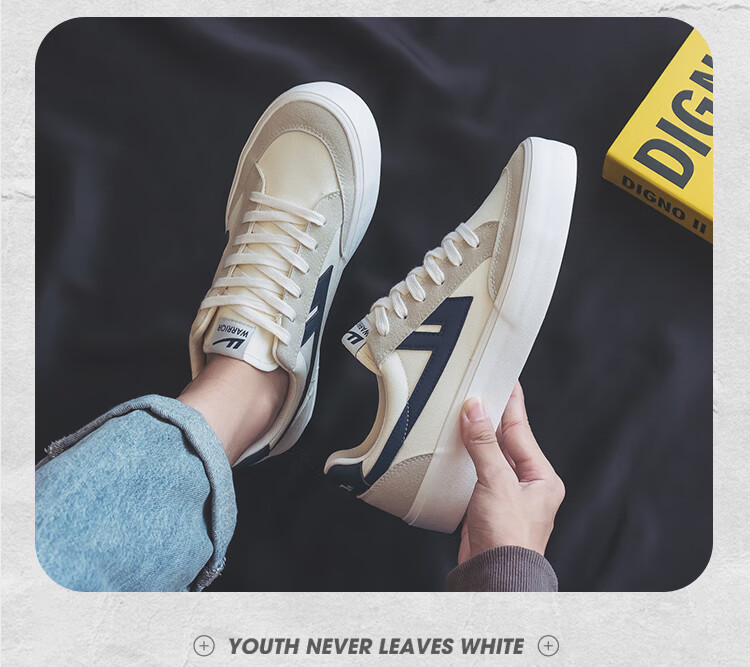 Warrior Men's Canvas Low-Top Sneakers Thick Sole Height Increasing Casual Sports Shoes 872 Beige Gray Dark Blue Size 43 3