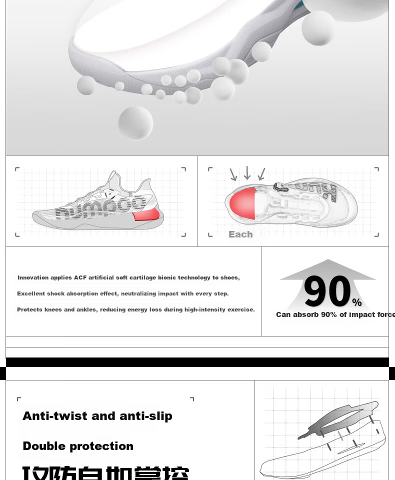 KUMPOO Featherweight Badminton Shoes Shock Absorption Breathable Button Shoelaces Unisex Sports Shoes Thick Yi PRO KH-G826S White Size 43 7
