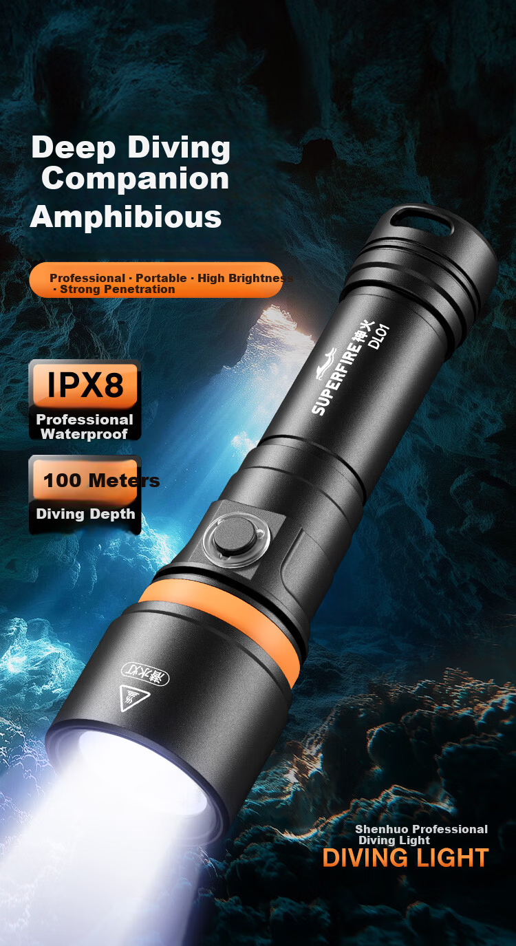 SupFire Underwater Diving Flashlight Professional High Brightness Waterproof Long Battery Life Outdoor Night Diving Sea Fishing Light 1